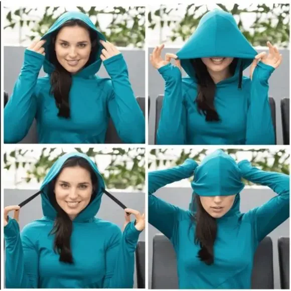 Betabrand blue 'red eye' hooded long sleeve travel dress - Picture 2 of 7